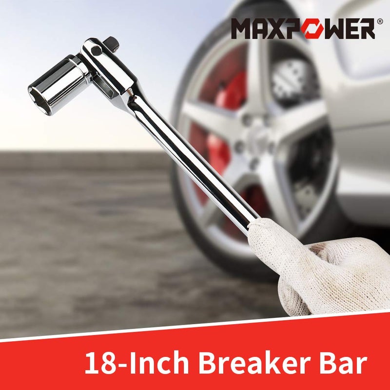 MAXPOWER 1/2-Inch and 3/8-Inch Drive Dual-drive 18-Inch Breaker Bar Flex Handle Phosphated drive - Image 5